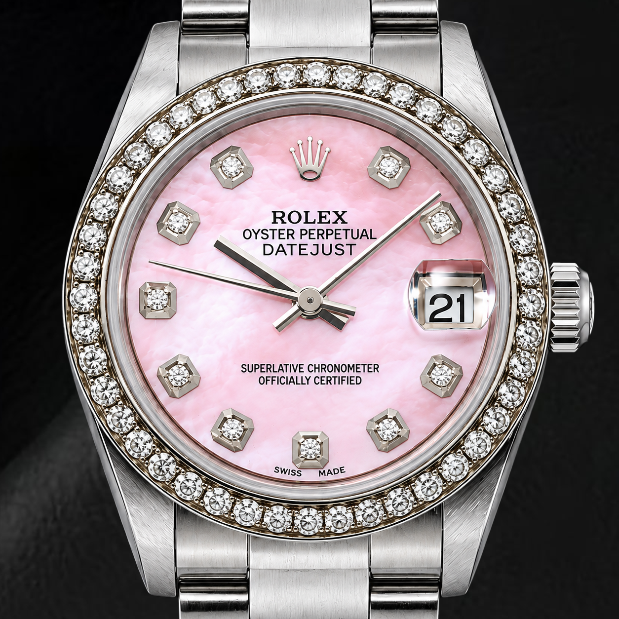 Rolex Datejust 78240 31mm Pink Mother of Pearl Diamond Dial Stainless Steel Watch
