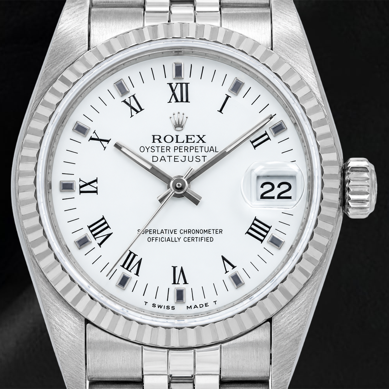 Rolex Datejust 78274 31mm White Roman Dial Smooth Bezel Stainless Steel Jubilee Bracelet Watch