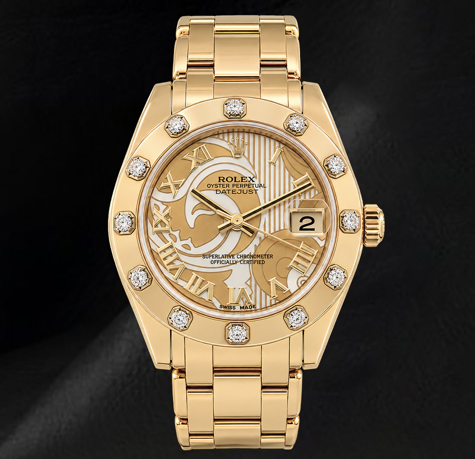 Rolex Datejust 81318 34mm Champagne Mother of Pearl Roman Dial Yellow Gold Watch 18K