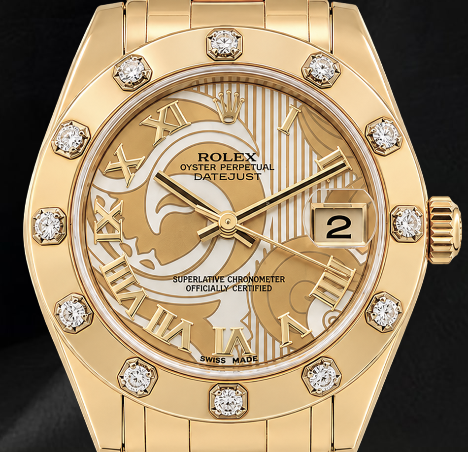 Rolex Datejust 81318 34mm Champagne Mother of Pearl Roman Dial Yellow Gold Watch 18K