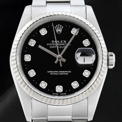 Rolex Datejust Black Diamond Dial Watch Stainless Steel Oyster Bracelet