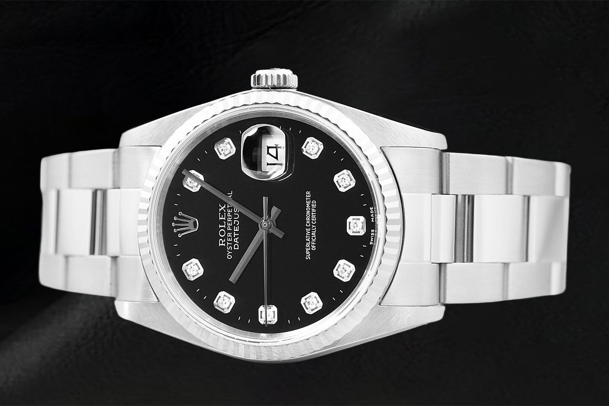 Rolex Datejust Black Diamond Dial Watch Stainless Steel Oyster Bracelet