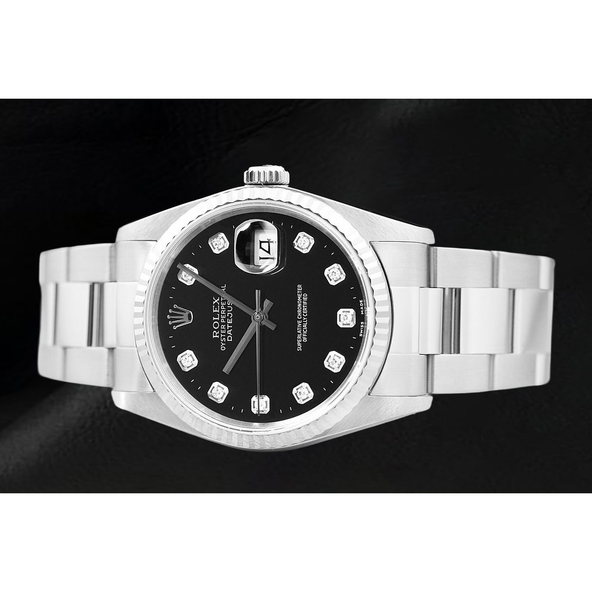 Rolex Datejust Black Diamond Dial Watch Stainless Steel Oyster Bracelet