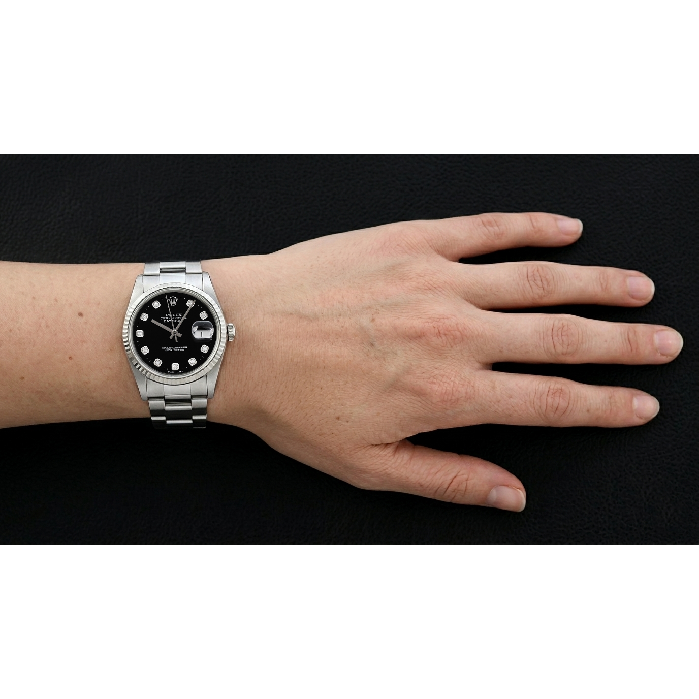 Rolex Datejust Black Diamond Dial Watch Stainless Steel Oyster Bracelet