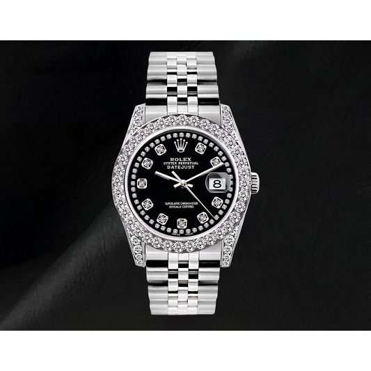 Rolex Datejust Black String Diamond Dial 26mm Stainless Steel 6916 Watch