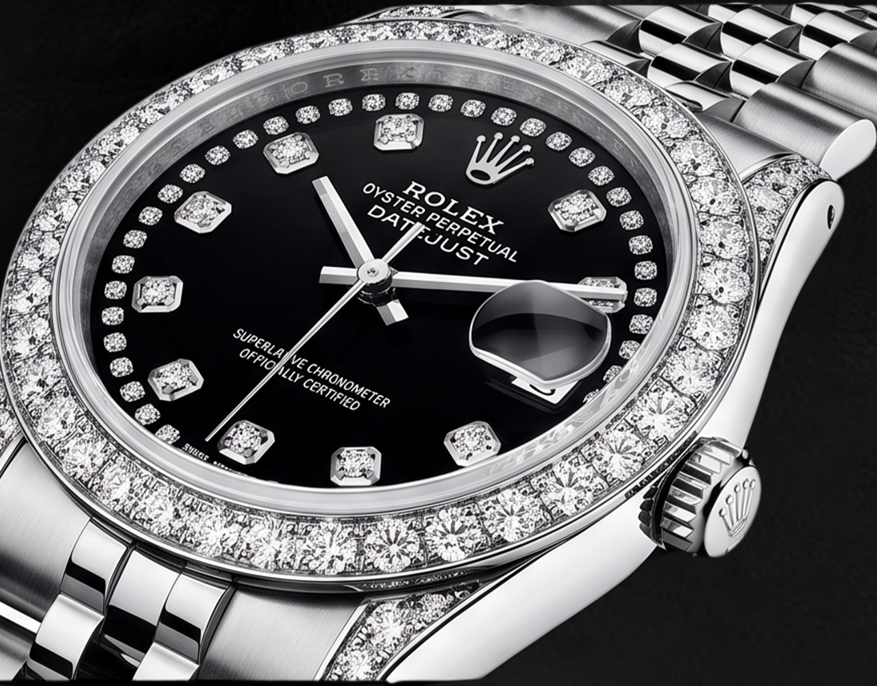 Rolex Datejust Black String Diamond Dial 26mm Stainless Steel 6916 Watch