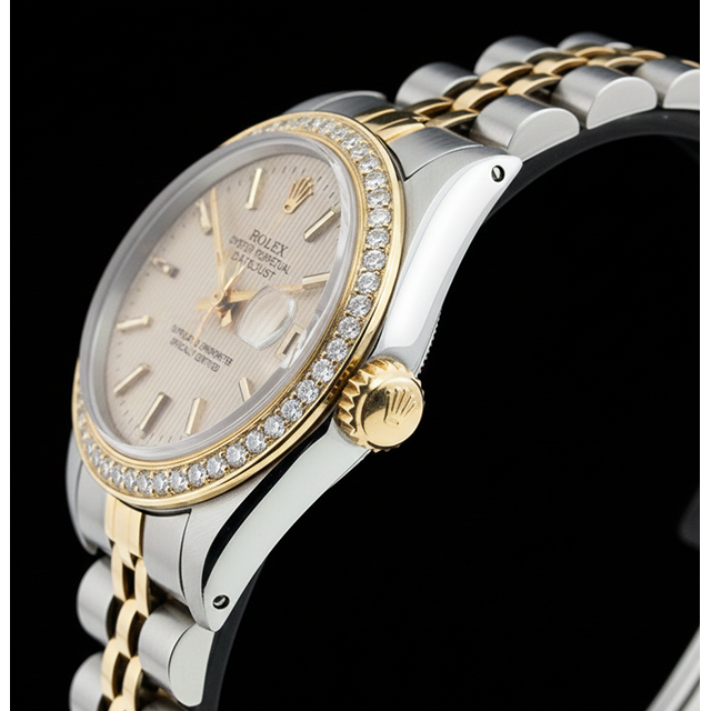 Rolex Datejust Ladies Watch Ss & Yellow Bracelet Brown Stick