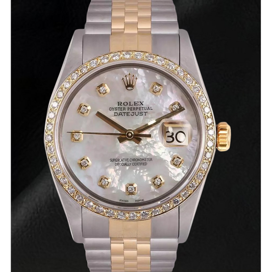 Rolex Datejust Men Watch Mother Of Pearl Diamond Dial Two Tone QUICK SET