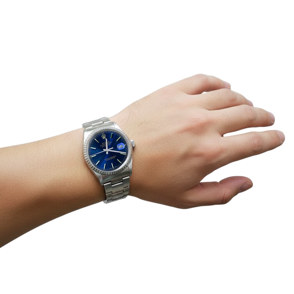 Rolex Datejust Mens Watch Blue Stick Dial Date Just QUICK SET