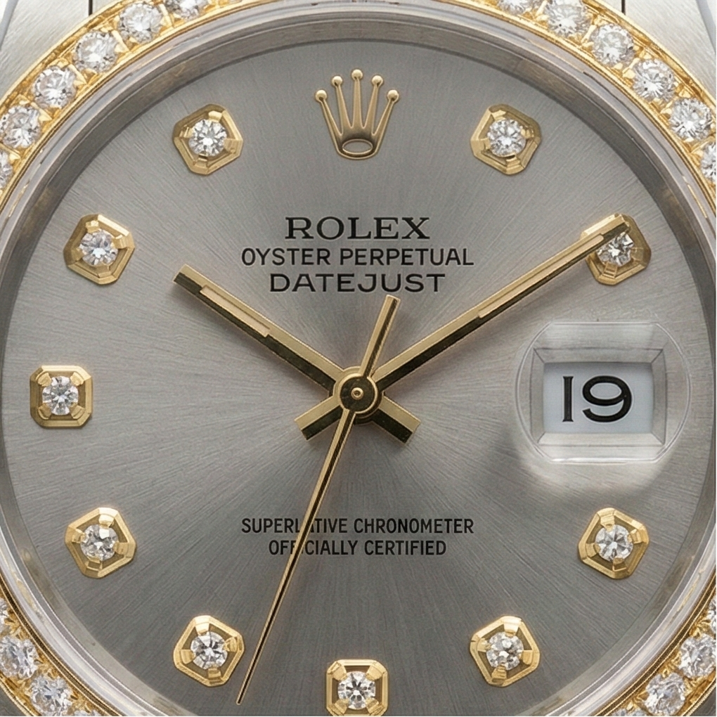 Rolex Datejust Midsize 31 Mm White Mother of Pearl Diamond Dial Diamond Bezel Jubilee Bracelet Watch Ss & Gold