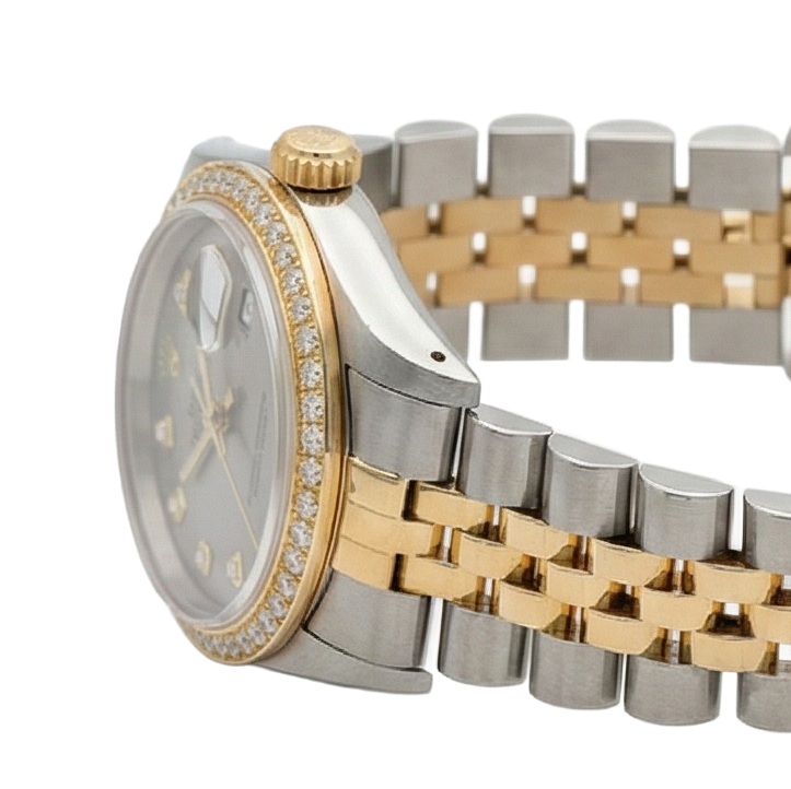 Rolex Datejust Midsize 31 Mm White Mother of Pearl Diamond Dial Diamond Bezel Jubilee Bracelet Watch Ss & Gold