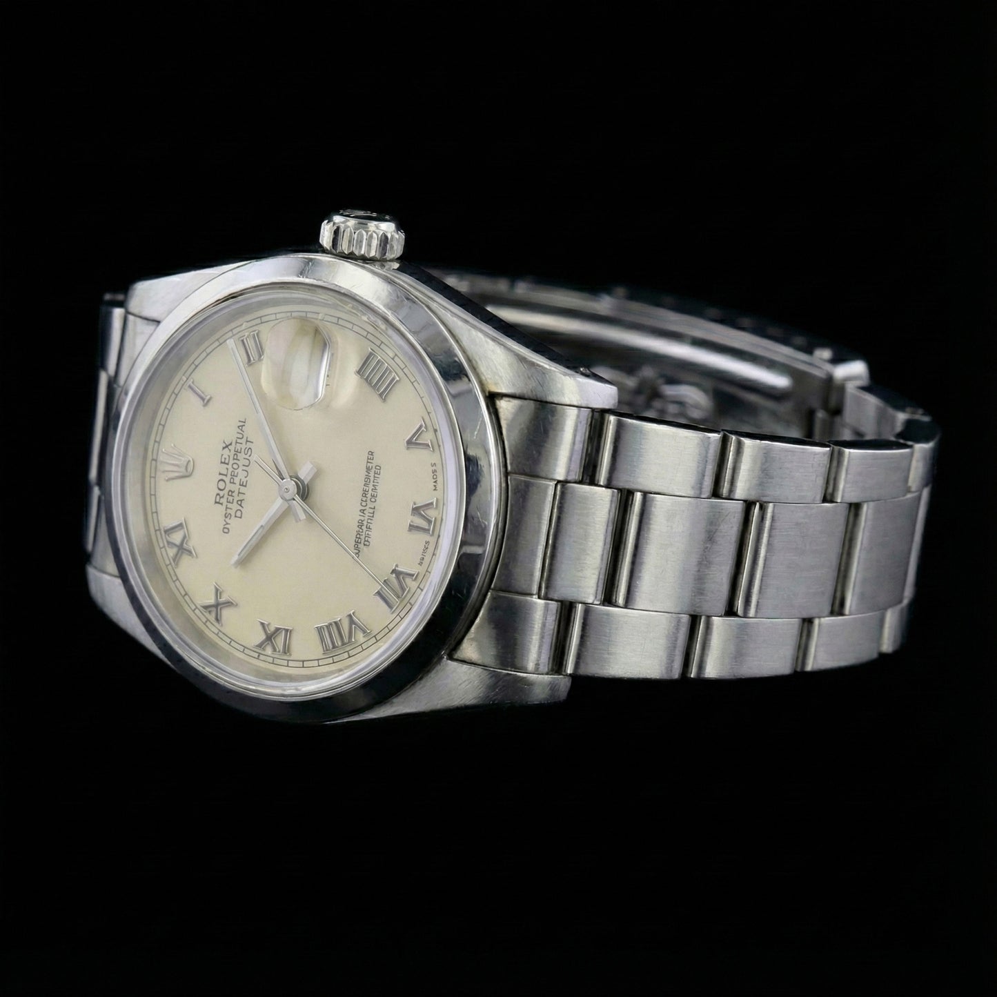 Rolex Datejust Watch Roman Dial Smooth Bezel Stainless Steel Midsize