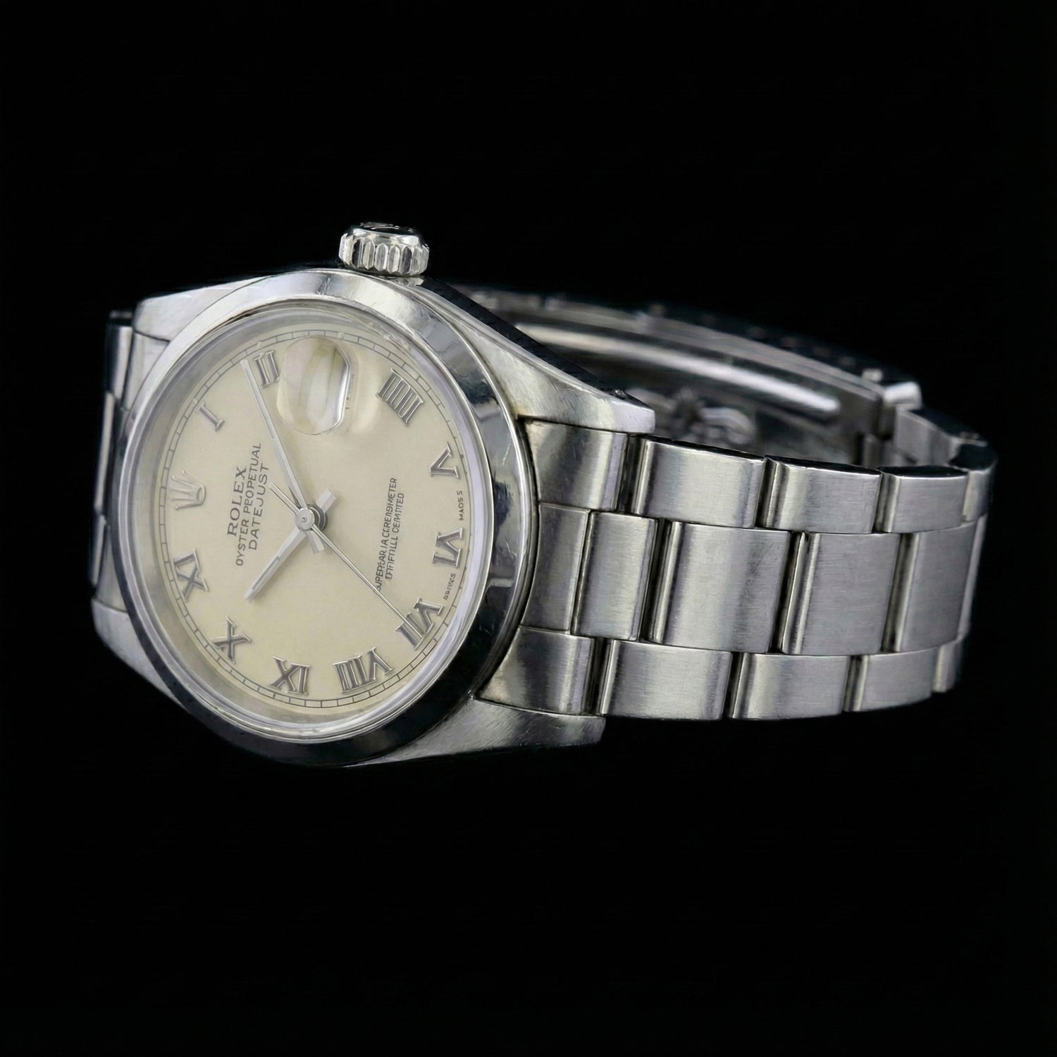 Rolex Datejust Watch Roman Dial Smooth Bezel Stainless Steel Midsize
