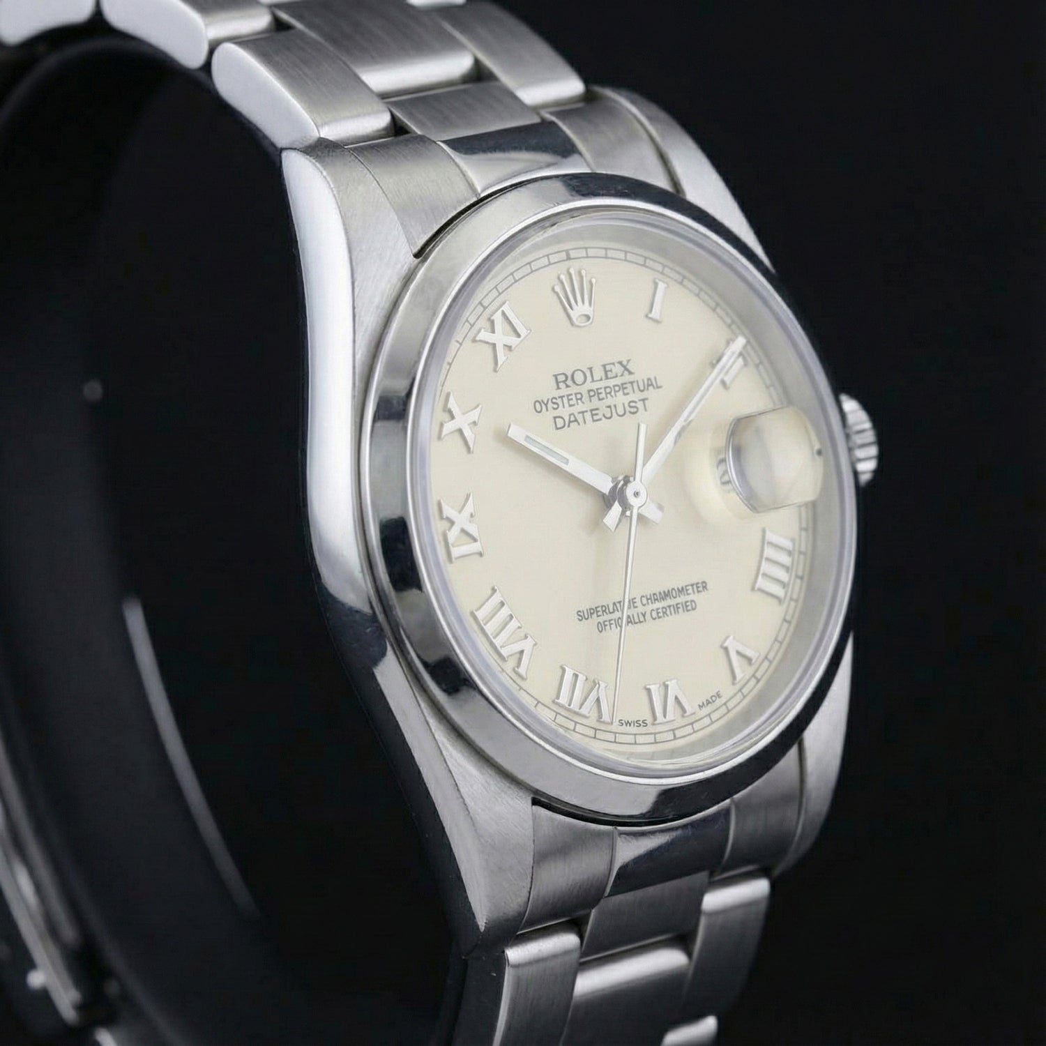 Rolex Datejust Watch Roman Dial Smooth Bezel Stainless Steel Midsize
