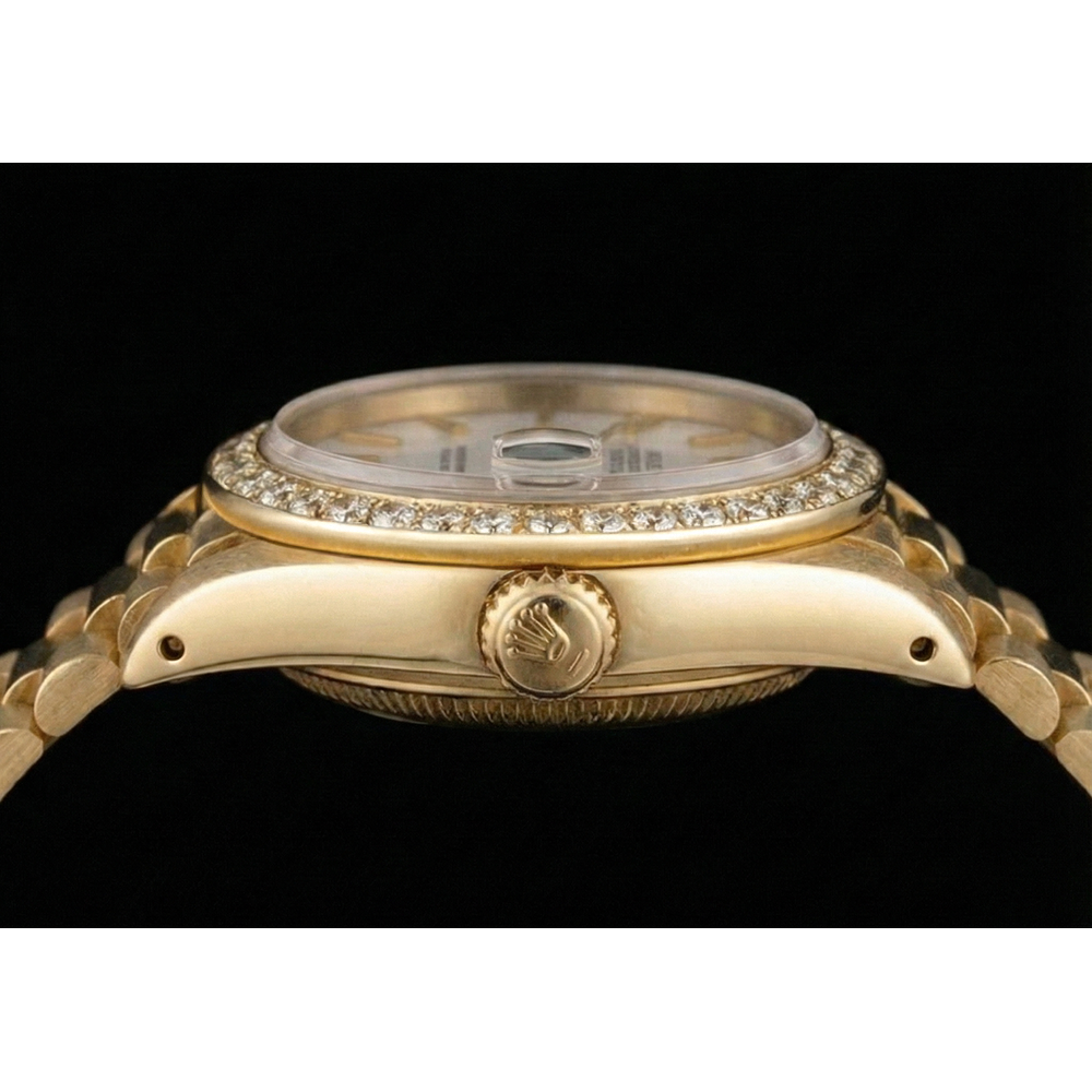 Rolex Datejust Watch Yellow Gold Bracelet Stick Dial Diamond Bezel