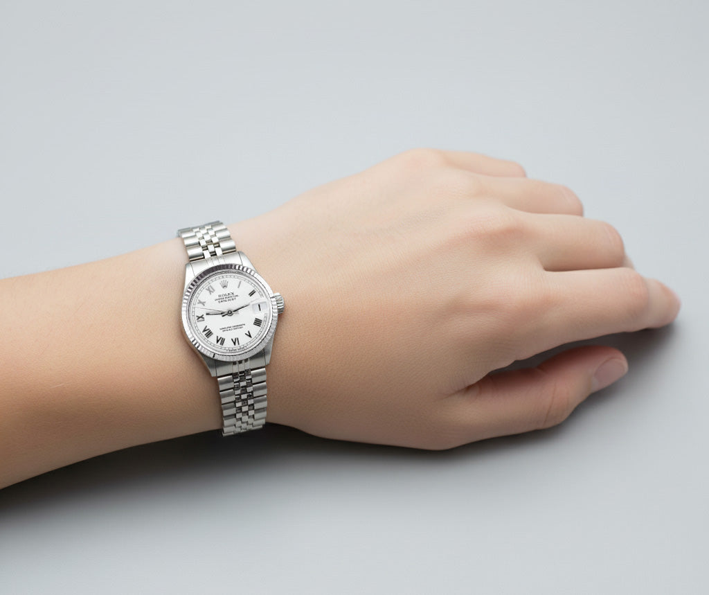 Rolex Datejust White Roman Dial Lady Watch Fluted Bezel Ss Jubilee P2