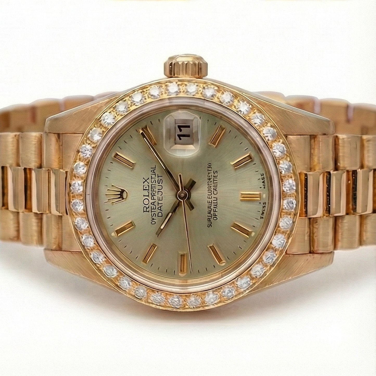 Rolex Datejust Yg President Style Watch Gray Stick Dial Diamond