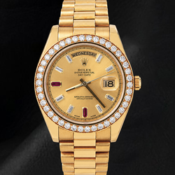 Rolex Day Date II  218348 41mm Champagne Baguette Diamond Dial Yellow Gold Watch 18K