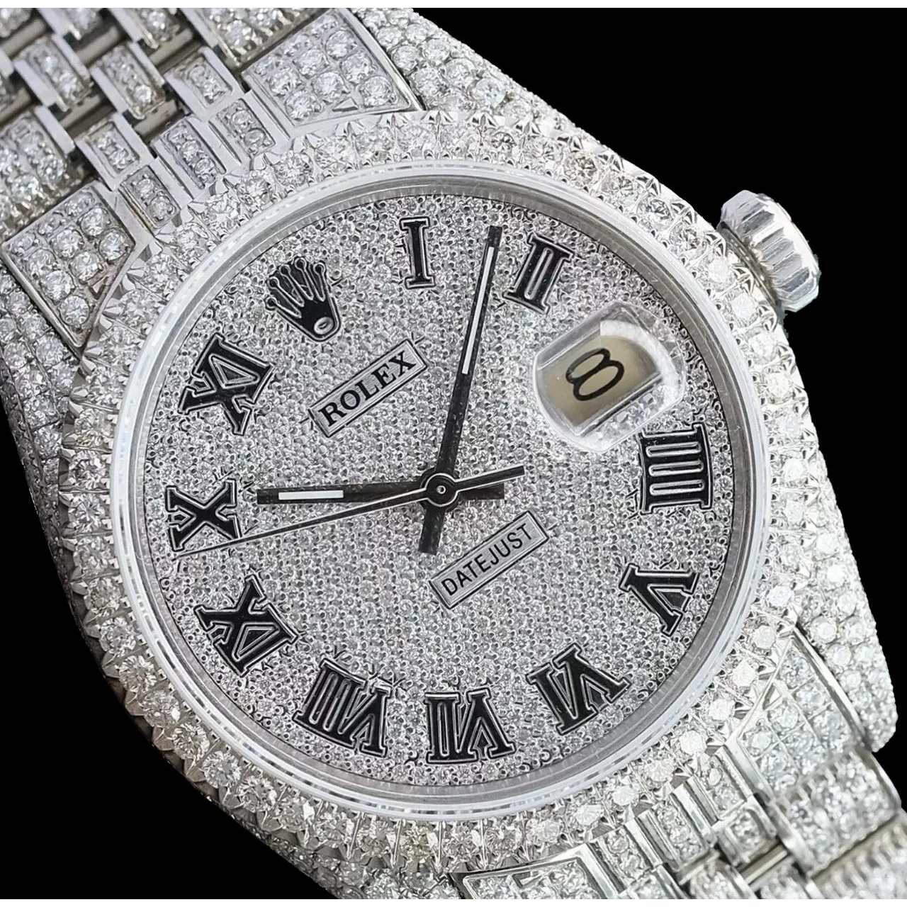 Rolex Iced Out Diamond 12 Carat 36mm Roman Dial Stainless Steel Watch