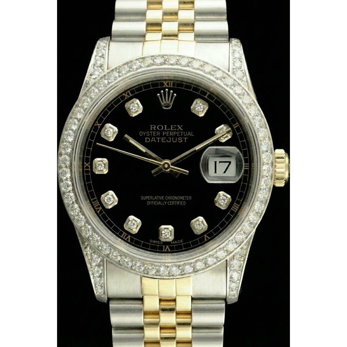 Rolex Dj Quick Set No Holes Diamond Bezel Black Dial Ss Bracelet