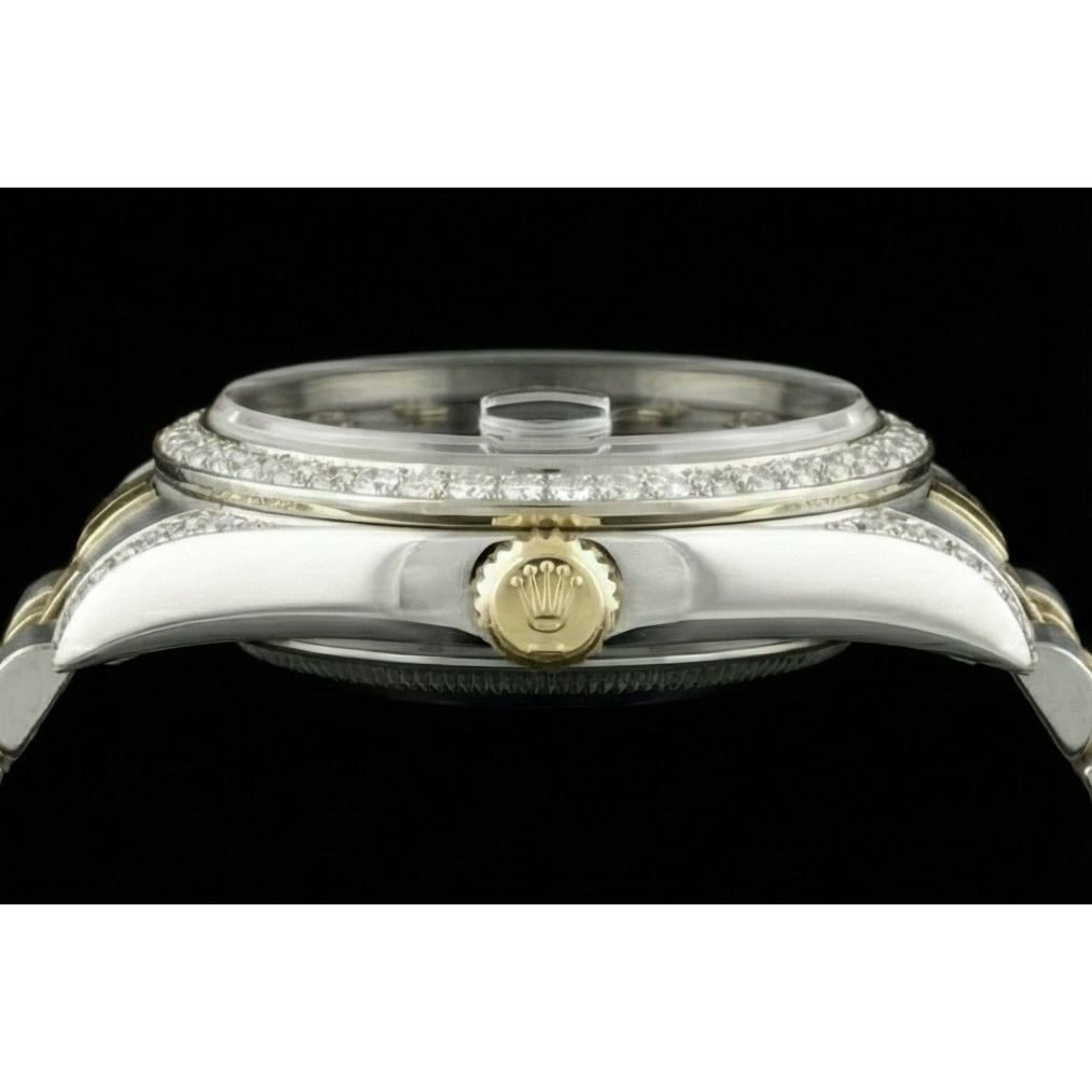 Rolex Dj Quick Set No Holes Diamond Bezel Black Dial Ss Bracelet