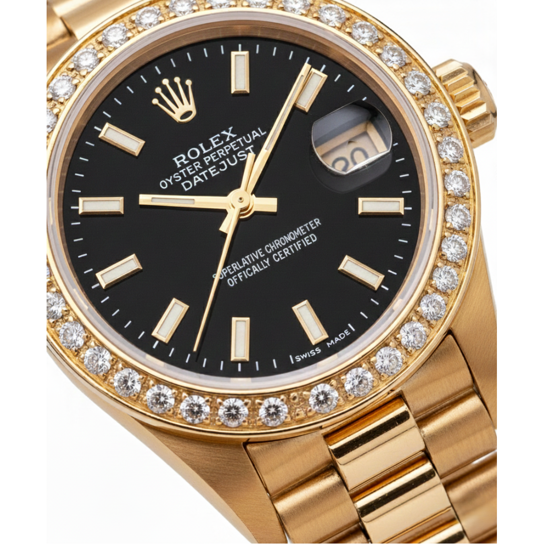 Rolex Dj Stick Dial Presidential Style Ladies Watch Diamond Bezel