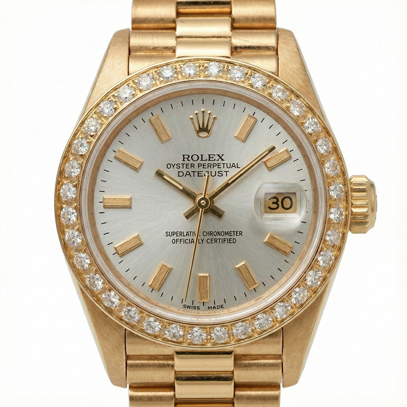 Rolex Dj White Stick Dial President Style Watch Diamond Bezel Gold