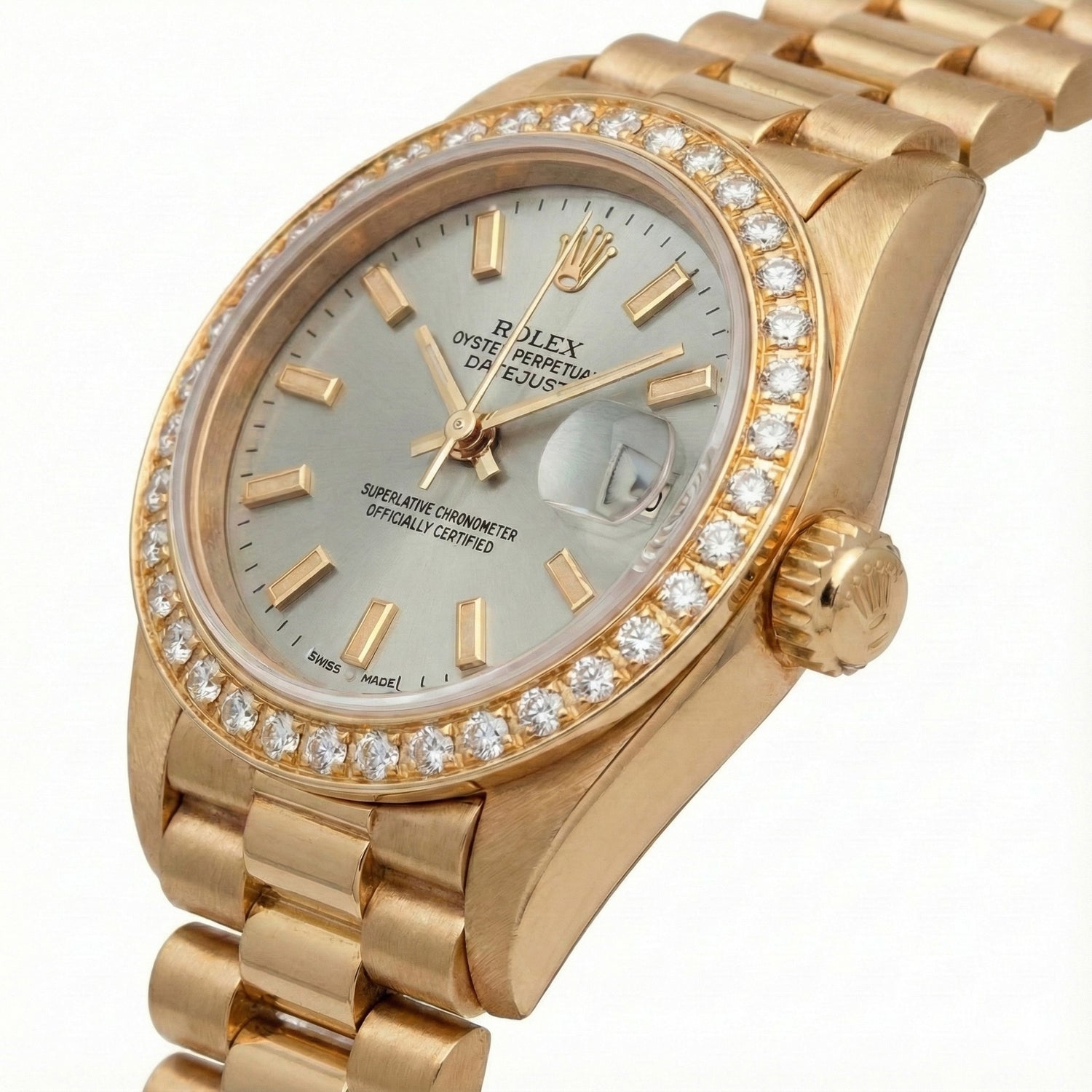 Rolex Dj White Stick Dial President Style Watch Diamond Bezel Gold