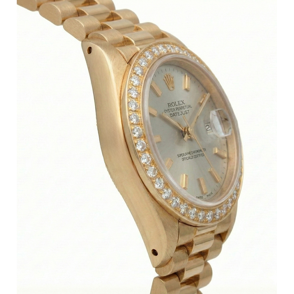 Rolex Dj White Stick Dial President Style Watch Diamond Bezel Gold