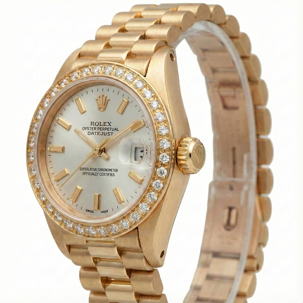 Rolex Dj White Stick Dial President Style Watch Diamond Bezel Gold