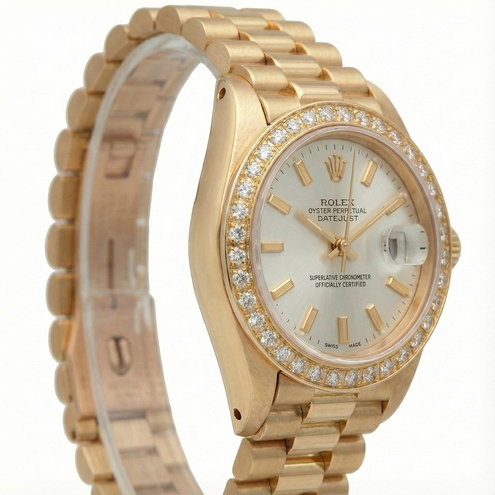 Rolex Dj White Stick Dial President Style Watch Diamond Bezel Gold