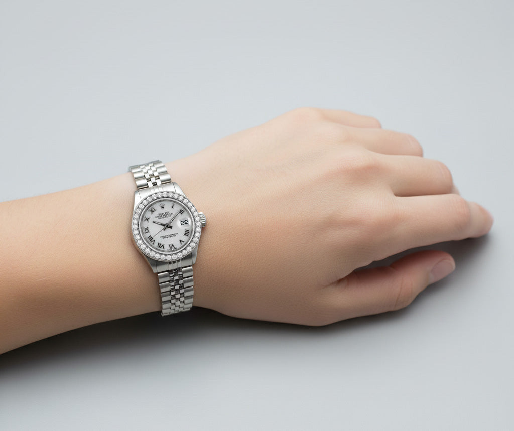 Rolex Lady-Datejust 26mm White Mother of Pearl Diamond Steel Hidden Clasp Ladies Watch P4