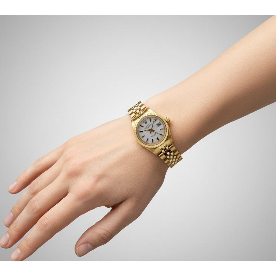 Rolex Lady-Datejust White Stick Dial President Style Bracelet Yellow Gold Watch P4
