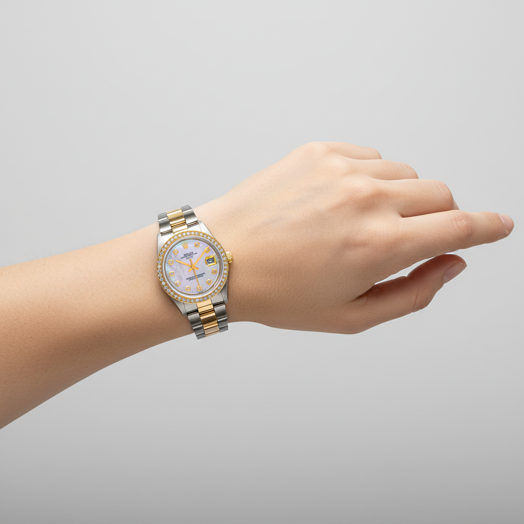 Rolex Lady Datejust White Mother of Pearl Diamond Dial 31 mm Two Tone Oyster Bracelet Watch