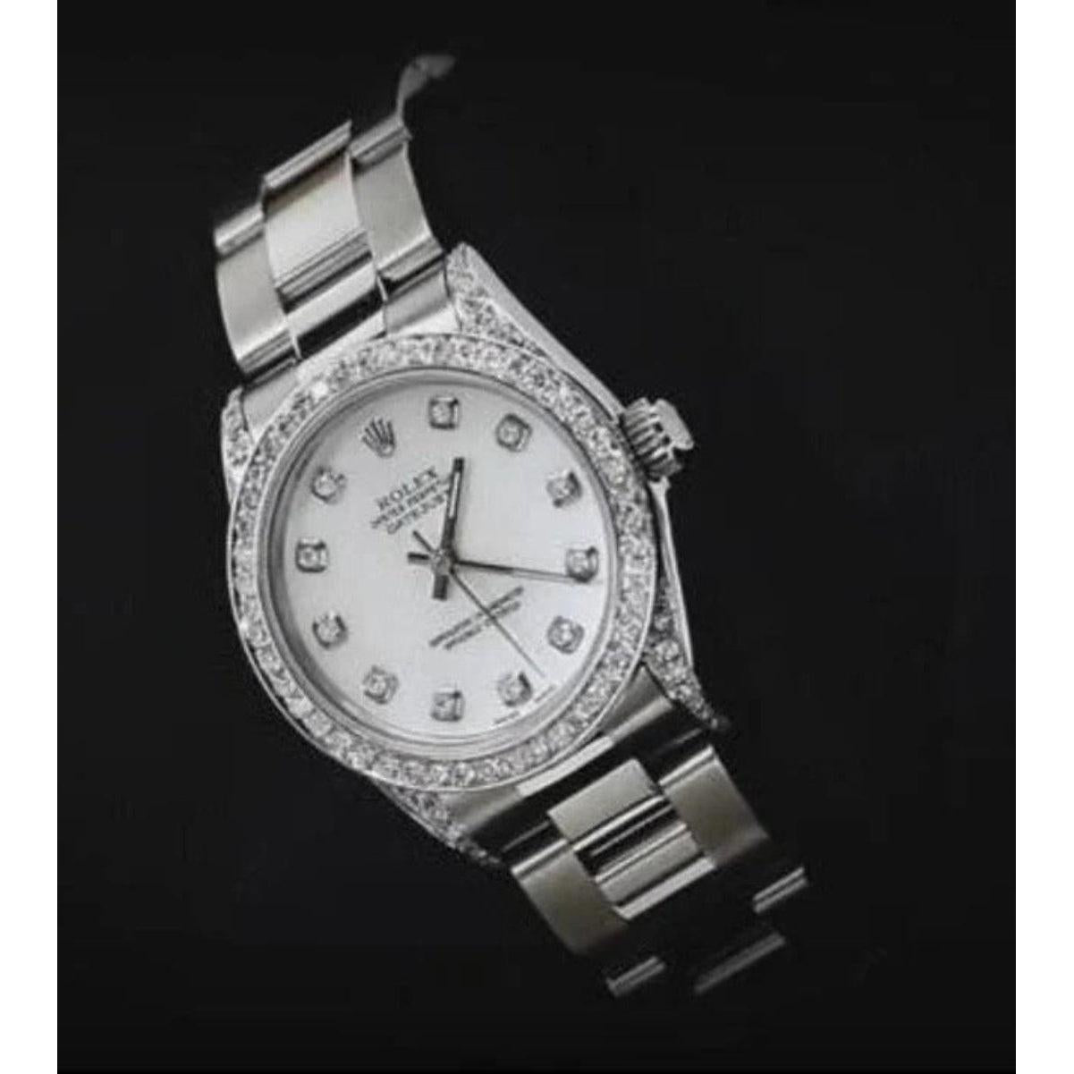 Rolex Midsize Watch Custom Diamond Bezel Oyster Bracelet Ss