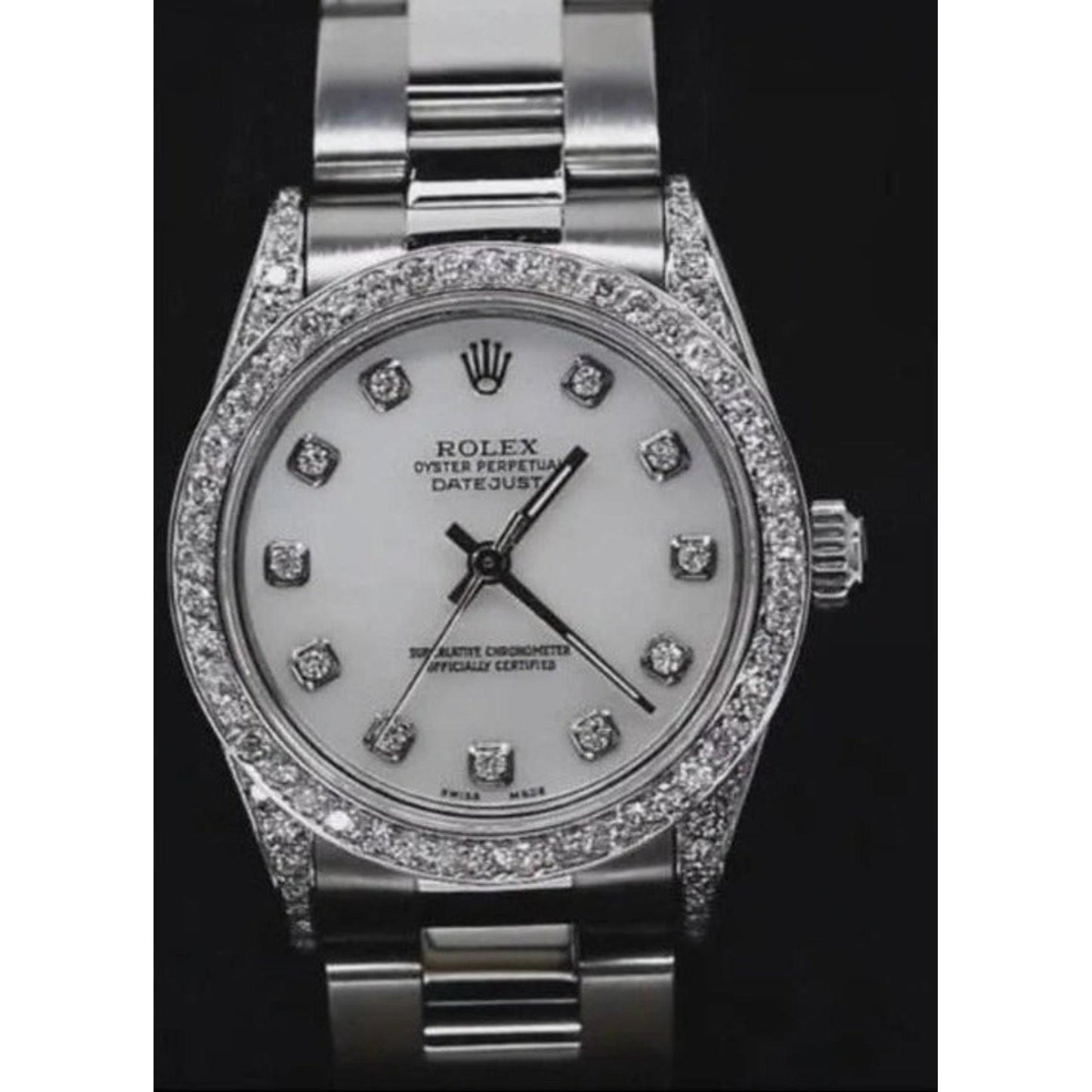 Rolex Midsize Watch Custom Diamond Bezel Oyster Bracelet Ss