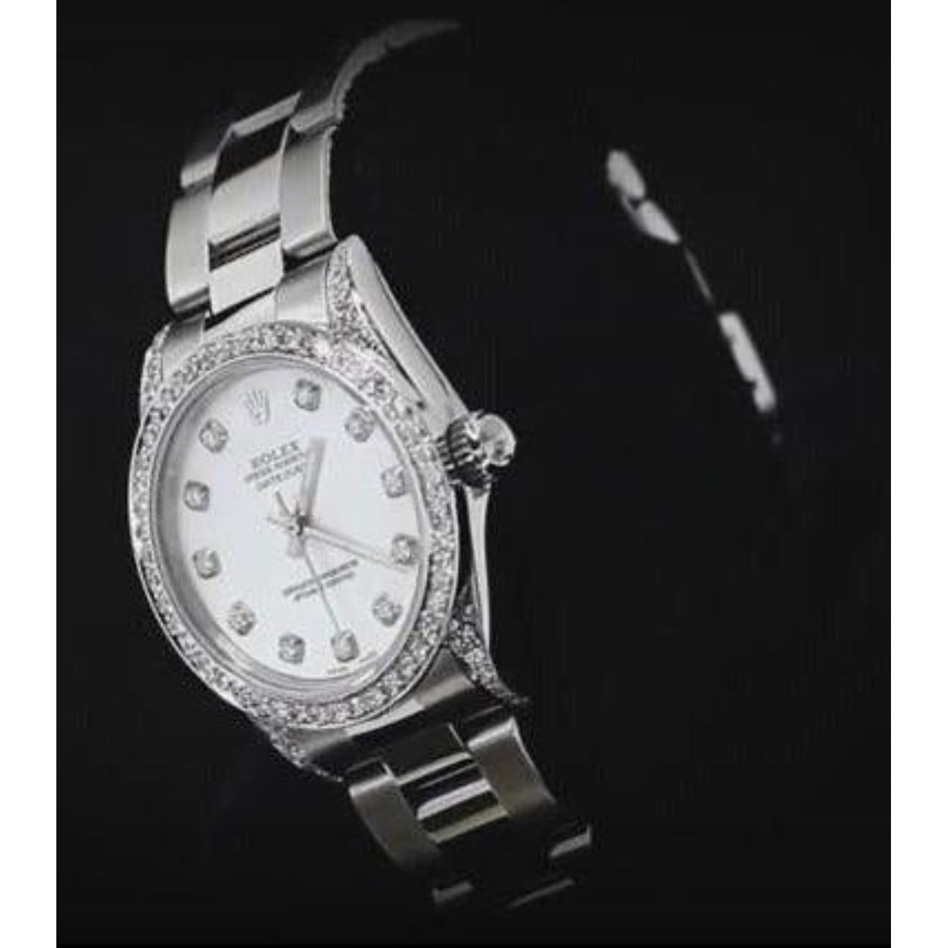 Rolex Midsize Watch Custom Diamond Bezel Oyster Bracelet Ss