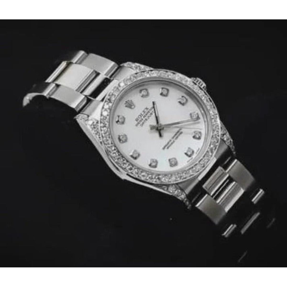Rolex Midsize Watch Custom Diamond Bezel Oyster Bracelet Ss