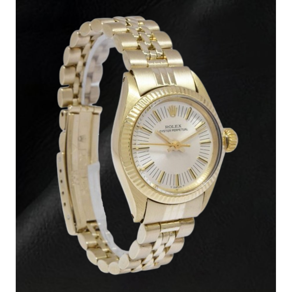 Rolex Oyster Perpetual 24 mm Silver Stick Dial Yellow Gold Watch