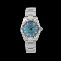 Rolex Oyster Perpetual 67480 31mm Blue Mother of Pearl Diamond Dial Stainless Steel