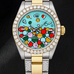 Rolex Oyster Perpetual 6748 31mm Turquoise Celebration Luminous Stick Dial Two Tone Watch