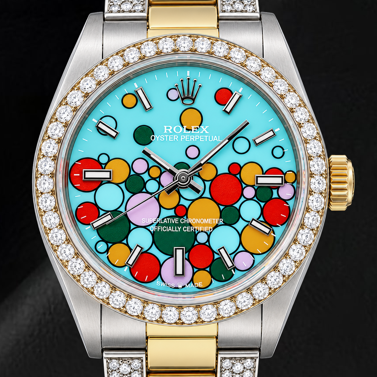 Rolex Oyster Perpetual 6748 31mm Turquoise Celebration Luminous Stick Dial Two Tone Watch