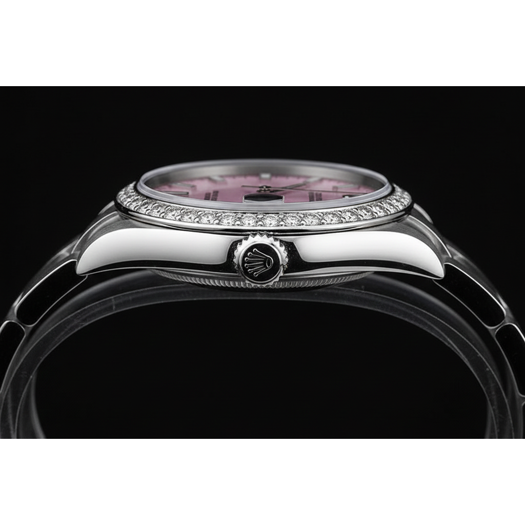 Rolex Oyster Perpetual Iced Bezel Stainless Steel Ladies Watch