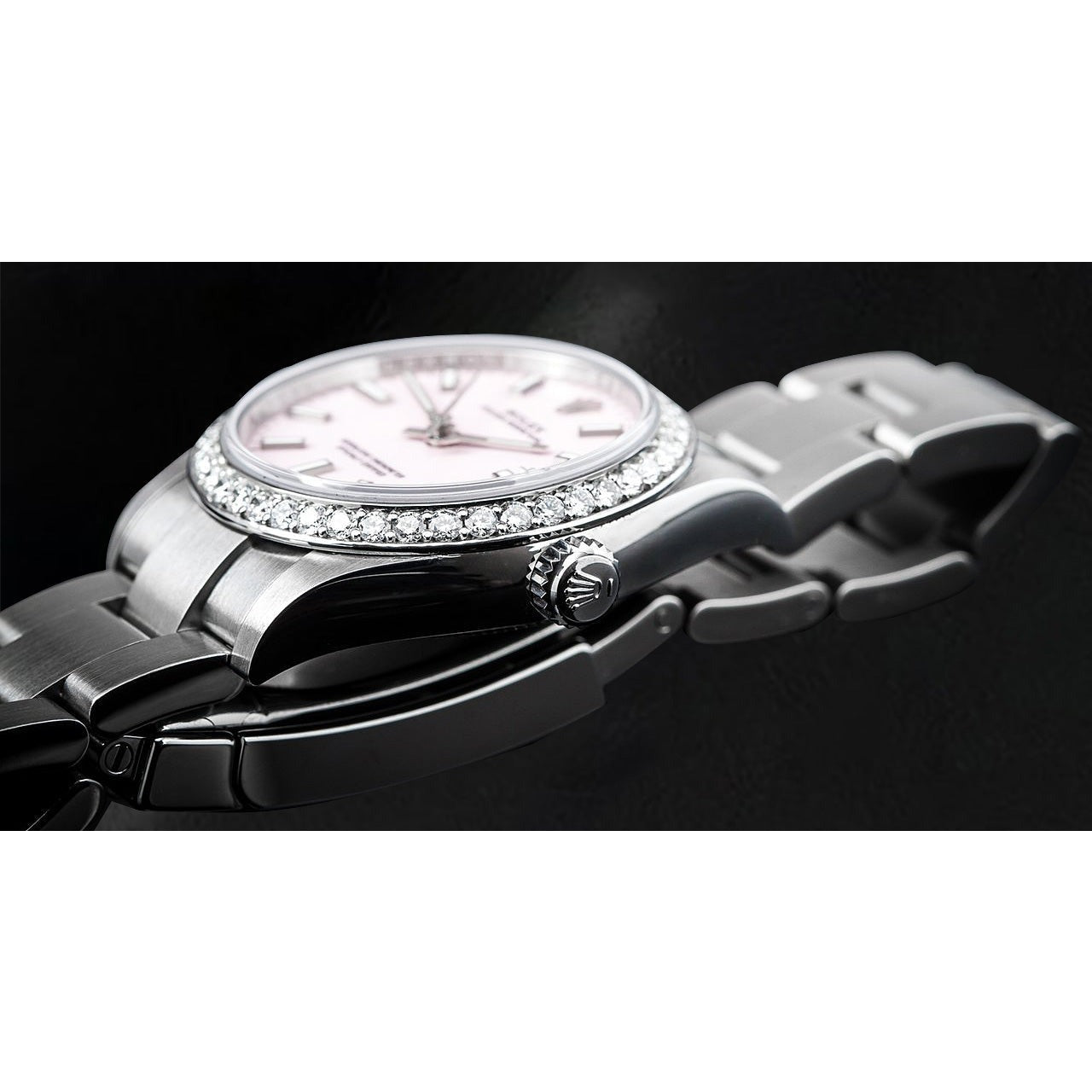 Rolex Oyster Perpetual Iced Bezel Stainless Steel Ladies Watch