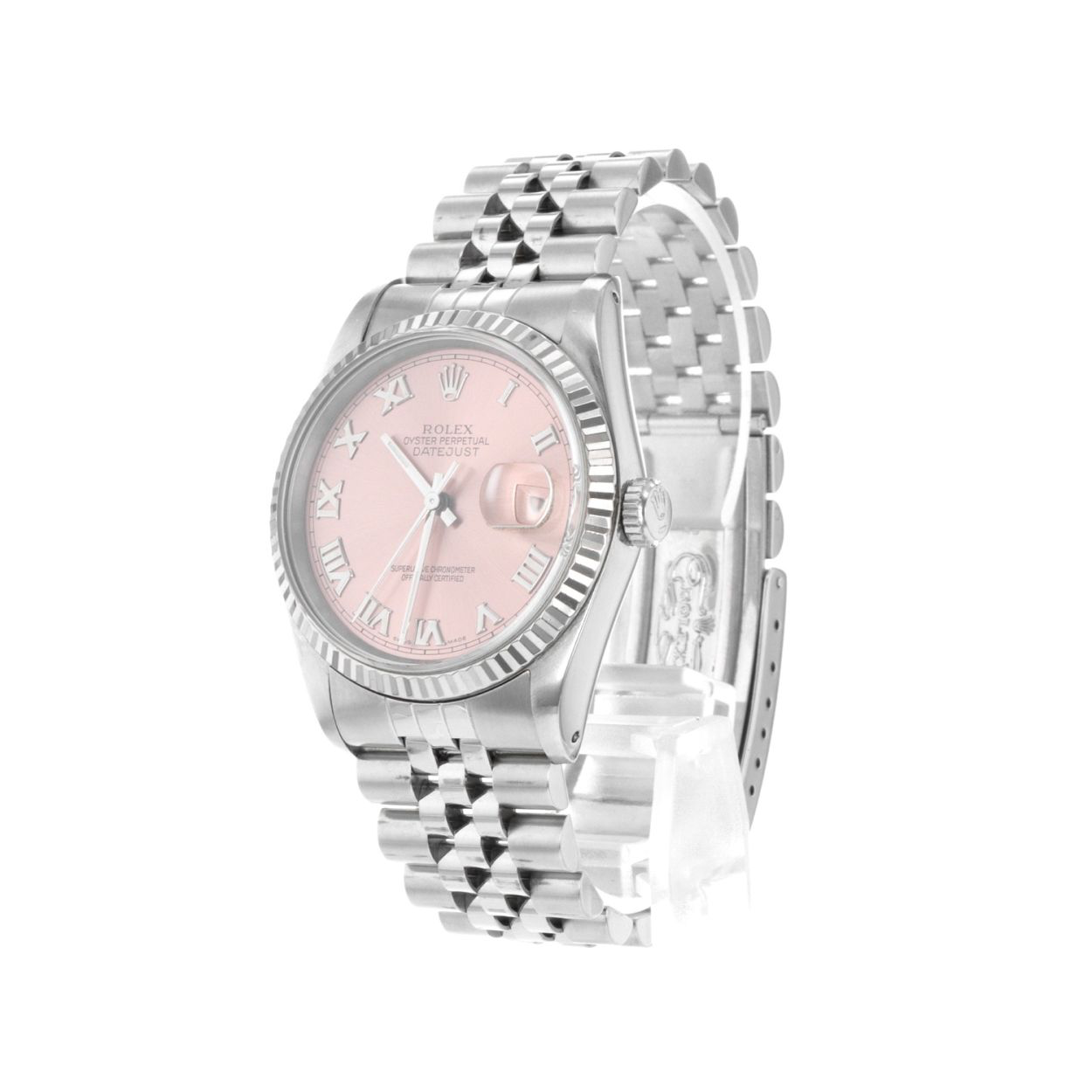 Rolex Pink Roman Dial Datejust Rolex Watch Fluted Bezel Ss Jubilee QUICK SET