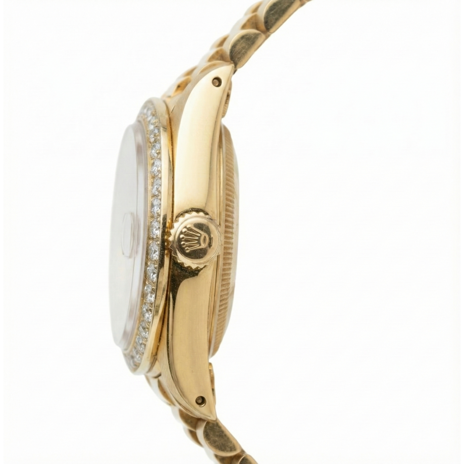 Rolex President Style Mother Of Pearl Diamond Dial Watch Gold Bezel