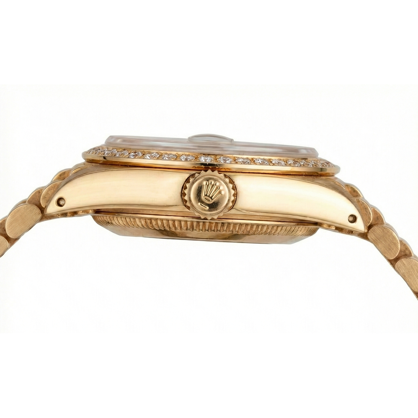 Rolex President Style Watch Blue Diamond Dial Bezel Datejust Yg