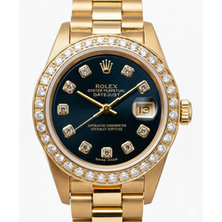 Rolex President Style Watch Blue Diamond Dial Bezel Datejust Yg