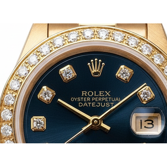 Rolex President Style Watch Blue Diamond Dial Bezel Datejust Yg