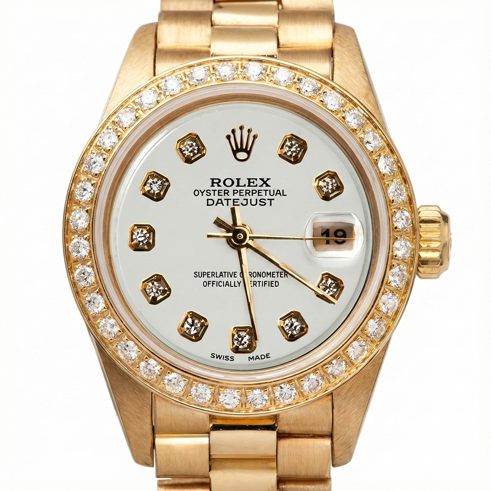 Rolex Presidential Style Ladies Watch White Diamond Dial Bezel